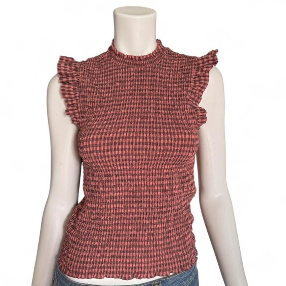 Scotch & Soda Pink Gingham Smocked Ruffle Tank Top Size Small